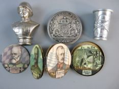 TWO GERMAN VETERAN'S PLATED WALKING CANE TOPS and a Bayern Thaler 1914/16 date with fold-out cards