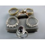 A PARCEL OF SIX ASSORTED RINGS including two nine carat gold, one believed gold but unmarked and one