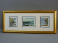 SHARON L INGRAM mixed media - triptych study of Atlantic waves, each piece signed and signed and