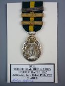MEDALS - A GEORGE VI TERRITORIAL EFFICIENCY AWARD with three clasps, the GVIR dated 1947, GVIR clasp