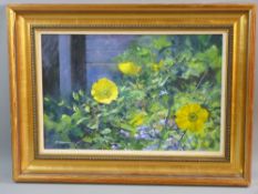 PHILLIP STANTON oil on canvas - still life, yellow poppies by a wall, signed, 29 x 44 cms