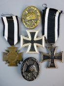 MEDALS - GERMAN WWI PAIR, A WWII Iron Cross first class and two wound badges, the 1914 Imperial Iron