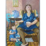 CARL F HODGSON oil on box canvas - signed with initials and entitled 'Life on Benefits', 72 x 49