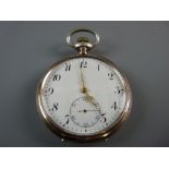 A ZENITH SWISS MADE SILVER CASED GENT'S POCKET WATCH, the white enamel dial set with Arabic numerals