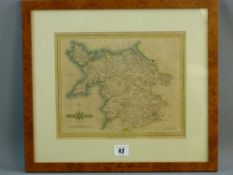 JOHN CARY engraved and coloured map of North Wales, London published 1793, 22 x 27 cms