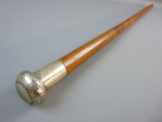 A MALACCA CANE with white metal top having banded leaf decoration