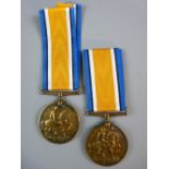 MEDALS - TWO WWI 1914-1918 BRONZE WAR MEDALS with ribbon, both un-named