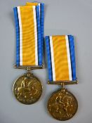 MEDALS - TWO WWI 1914-1918 BRONZE WAR MEDALS with ribbon, both un-named