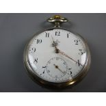 A STEEL CASED OMEGA GENT'S POCKET WATCH, the enamel white dial set with Arabic numerals and inset