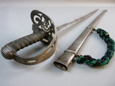 A RIFLE VOLUNTEER'S 1827 PATTERN OFFICER'S SWORD in metal scabbard, fish skin grip and pierced