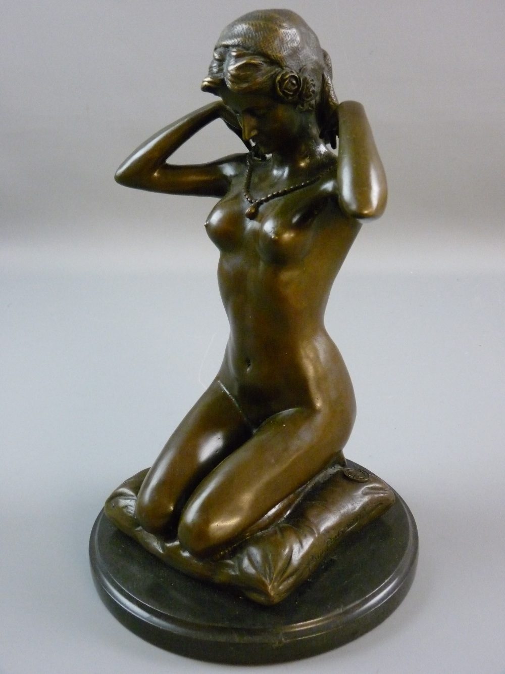 AFTER PAUL PONSARD BRONZE NUDE FEMALE 'New Necklace', reproduction lost wax casting of a nude female