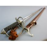 A GRVI ROYAL ARTILLERY OFFICER'S SWORD with scabbard, 86 cms etched steel blade marked 'Made in