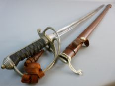 A GRVI ROYAL ARTILLERY OFFICER'S SWORD with scabbard, 86 cms etched steel blade marked 'Made in