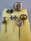 A DAK (GERMAN AFRICA CORPS) 1941 GENT'S RING AND FIVE STICKPINS including Iron Cross with date