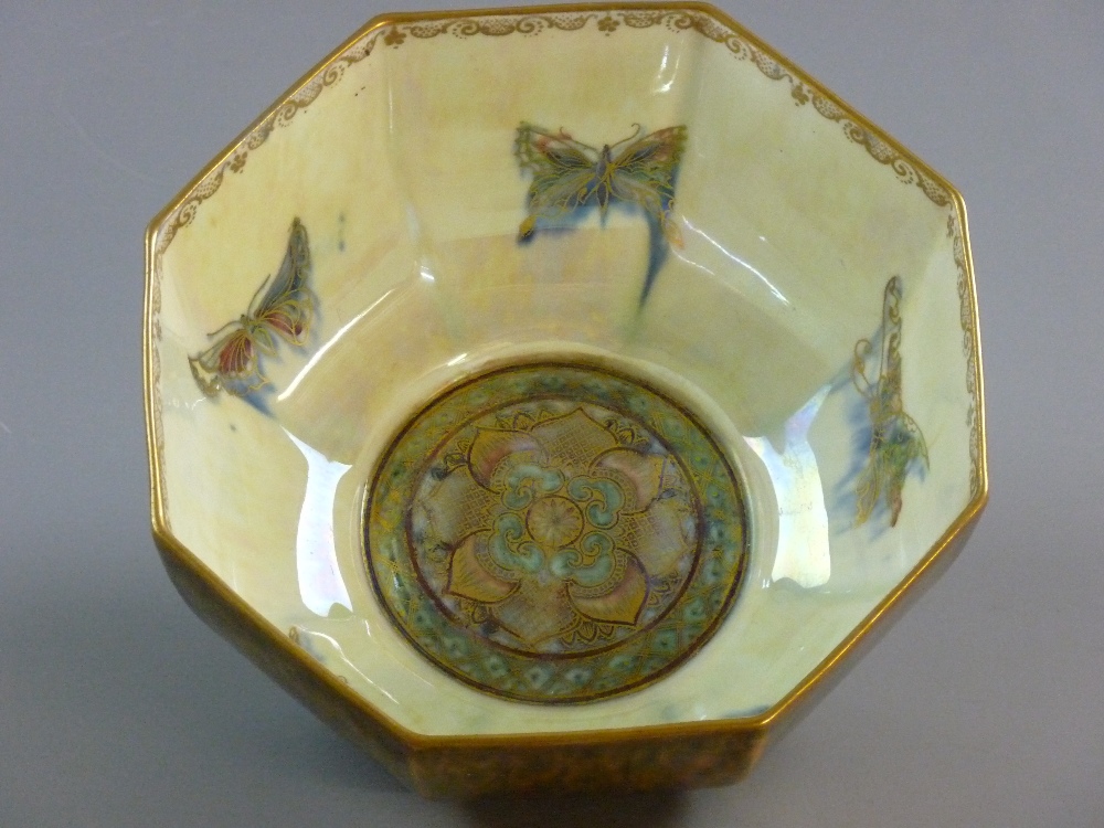 A WEDGWOOD OCTAGONAL BUTTERFLY LUSTRE FRUIT BOWL by Daisy Makig Jones, nos. to the base Z4830, the