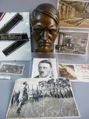 AN ADOLF HITLER BRONZE BUST 'Der Fuhrer' SS Cuff title and other memorabilia