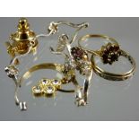 A SMALL PARCEL OF NINE CARAT GOLD and other mixed jewellery, 1.4 grms total