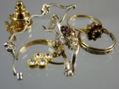 A SMALL PARCEL OF NINE CARAT GOLD and other mixed jewellery, 1.4 grms total