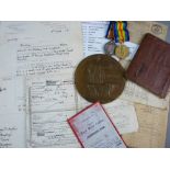 WWI DEATH PLAQUE Pte. 43638 Owen Hughes with brother's medals, 1914-18 War medal and 1914-19 Victory