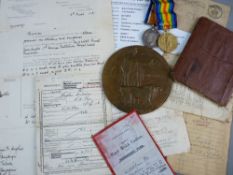 WWI DEATH PLAQUE Pte. 43638 Owen Hughes with brother's medals, 1914-18 War medal and 1914-19 Victory