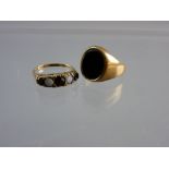 A GENT'S GOLD SIGNET RING with oval agate, 3 grms and a nine carat gold opal and garnet dress
