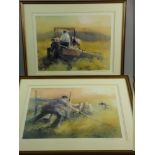 WILLIAM SELWYN coloured limited edition (167/300) prints, a pair - farmer on his tractor cutting