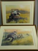 WILLIAM SELWYN coloured limited edition (167/300) prints, a pair - farmer on his tractor cutting