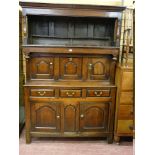 AN 18th CENTURY WELSH OAK TRIDARN, the upper section having a hood with turned pillars and part