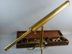 A CIRCA 1890 MATTHEW BERGE BRASS TELESCOPE on a tripod stand, inscribed 'Berge, London, Late