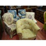 AN ASSORTMENT OF FIVE VICTORIAN/EDWARDIAN ARMCHAIRS including one tub chair