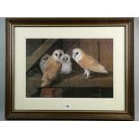 PATRICK D WHALLEY limited edition (359/650) print - study of a pair of owls with young, signed in