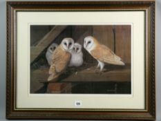 PATRICK D WHALLEY limited edition (359/650) print - study of a pair of owls with young, signed in