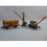 MARKLIN TINPLATE WITH OTHERS, a well liveried livestock transportation box car with domed roof,