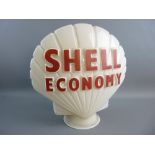 A SHELL ECONOMY GLASS PETROL PUMP GLOBE with raised red lettering, marked to the base 'Hail Ware,