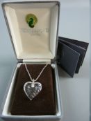 A 925 SILVER NECK CHAIN with heart shaped Waterford Crystal pendant, 1.7 grms (in original Waterford