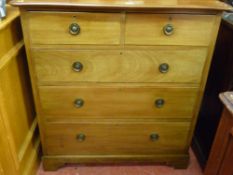 AN EARLY 20th CENTURY MAHOGANY CHEST OF THREE LONG AND TWO SHORT DRAWERS with brass ring handles, 95