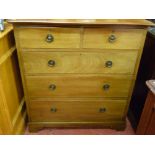 AN EARLY 20th CENTURY MAHOGANY CHEST OF THREE LONG AND TWO SHORT DRAWERS with brass ring handles, 95