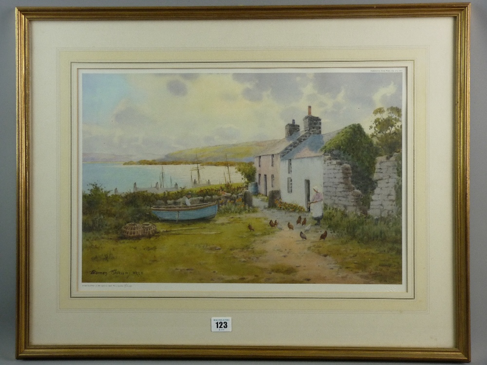 After WARREN WILLIAMS a coloured limited edition (1/500) print - cottages near Moelfre, Anglesey