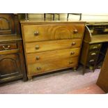 AN EARLY VICTORIAN MAHOGANY CHEST of four long graduated drawers with turned wooden knobs, 117 cms