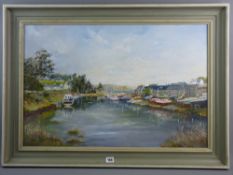 THELMA RYAN oil on canvas - Abersoch with numerous boats, signed and entitled verso, 49 x 74 cms