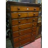 AN EARLY VICTORIAN MAHOGANY CHEST of seven long graduated drawers all with turned wooden knobs,