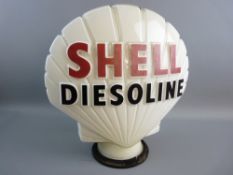 A SHELL DIESOLINE GLASS PETROL PUMP GLOBE with raised red and black lettering, the base stamped '