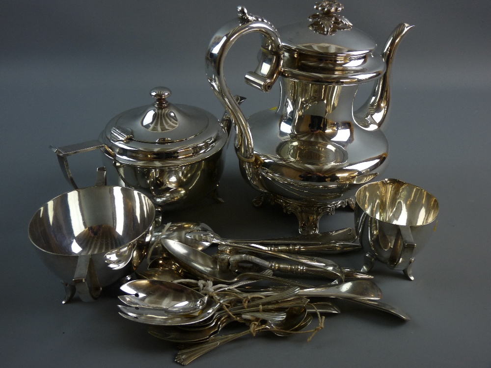 A THREE PIECE ART DECO STYLE ELECTROPLATED TEA SERVICE marked 'Waring Plate' (impact dent to the