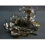 A THREE PIECE ART DECO STYLE ELECTROPLATED TEA SERVICE marked 'Waring Plate' (impact dent to the