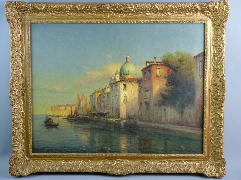 ANTOINE BOUVARD oil on canvas - Venetian scene with gondolas etc, signed, 48 x 63 cms