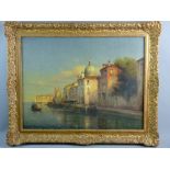 ANTOINE BOUVARD oil on canvas - Venetian scene with gondolas etc, signed, 48 x 63 cms