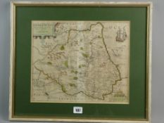 CHRISTOPHER SAXTON, WILLIAM KIPP engraved and hand coloured map 'Dunelmensis Episcopatus Qui