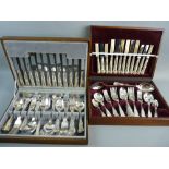 SILVER PLATED KING'S PATTERN FLATWARE, two complete six place setting cased canteens of cutlery