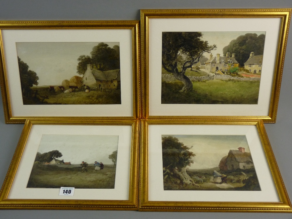 WILSON CARR (pseudonym for Paul H Ellis) group of four watercolour studies - rural cottage scenes