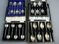 THREE SETS OF CASED SILVER TEA/COFFEE SPOONS and one other, to include a set of six teaspoons, a set